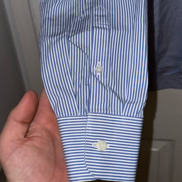 Prada Men's Stripe Down Button Shirt Blue and White Size 42, Collar 16.5 - Picture 5 of 8